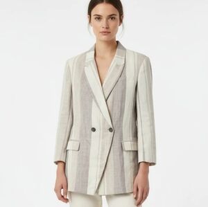 Valentina Kova Linen Stiped Oversized Neutral Blazer Size S